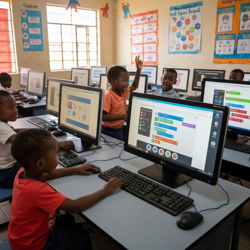 African children learning coding